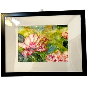 Original Watercolor Floral in Black 9 x 13 Frame
